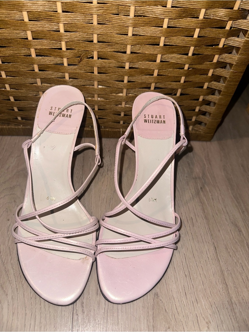 Stuart Weitzman Pale Pink Multi-Strap Slingback Heels